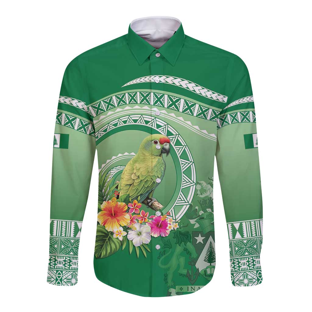 Norfolk Parakeet Tropical Long Sleeve Button Shirt Norfolk Island Tribal Pattern LT9 Unisex Green - Polynesian Pride