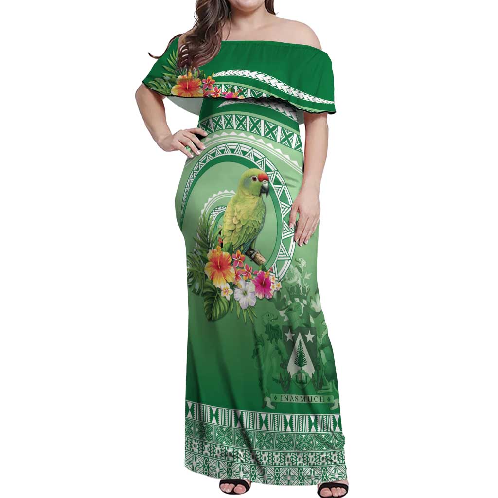 Norfolk Parakeet Tropical Off Shoulder Maxi Dress Norfolk Island Tribal Pattern LT9 Women Green - Polynesian Pride