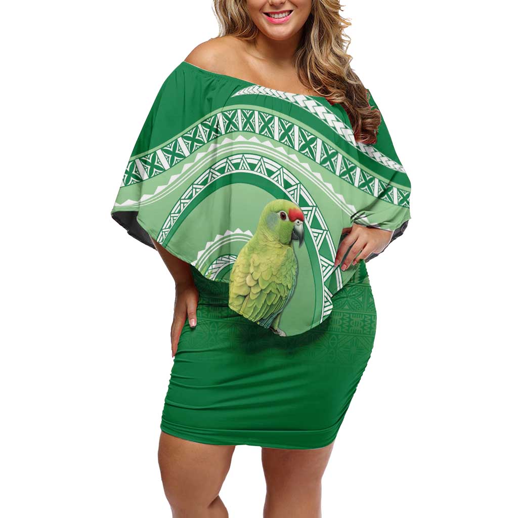 Norfolk Parakeet Tropical Off Shoulder Short Dress Norfolk Island Tribal Pattern LT9 Women Green - Polynesian Pride