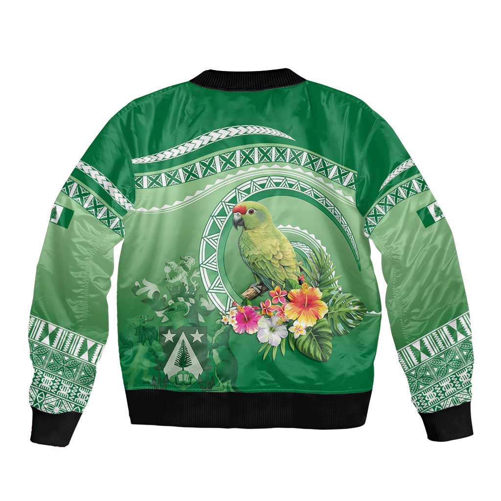 Norfolk Parakeet Tropical Sleeve Zip Bomber Jacket Norfolk Island Tribal Pattern LT9 - Polynesian Pride