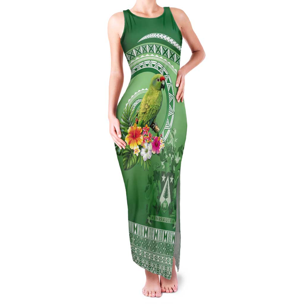 Norfolk Parakeet Tropical Tank Maxi Dress Norfolk Island Tribal Pattern LT9 Women Green - Polynesian Pride