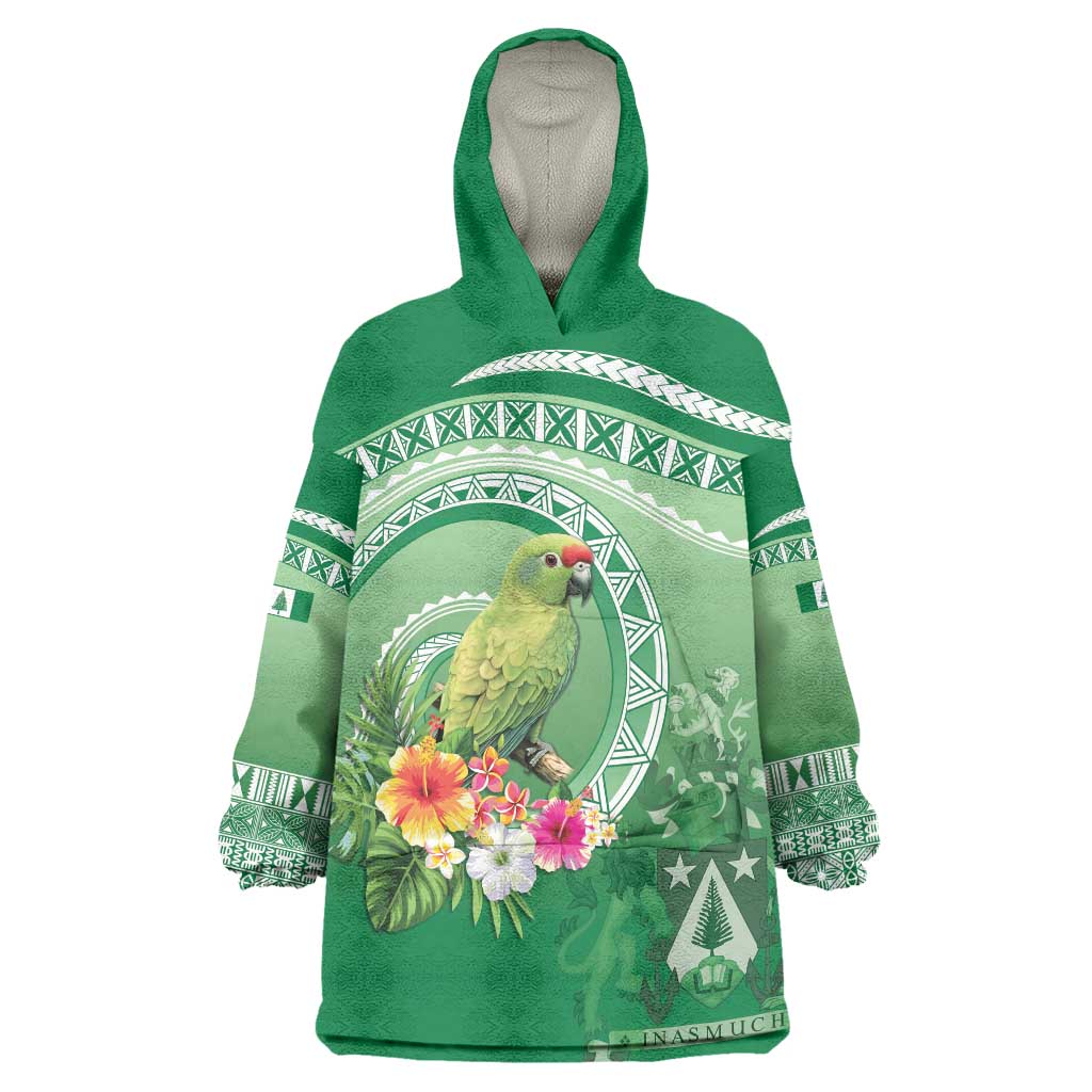 Norfolk Parakeet Tropical Wearable Blanket Hoodie Norfolk Island Tribal Pattern LT9 One Size Green - Polynesian Pride