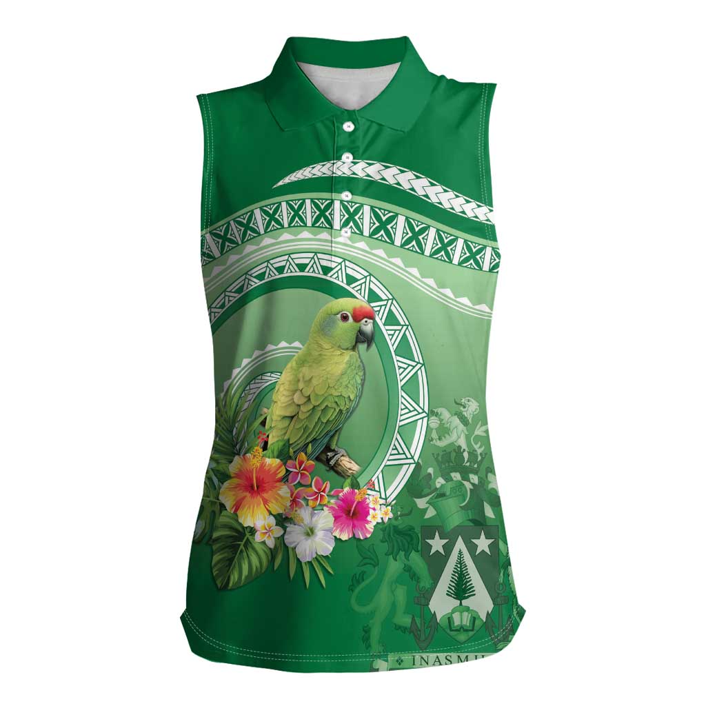Norfolk Parakeet Tropical Women Sleeveless Polo Shirt Norfolk Island Tribal Pattern LT9 Female Green - Polynesian Pride