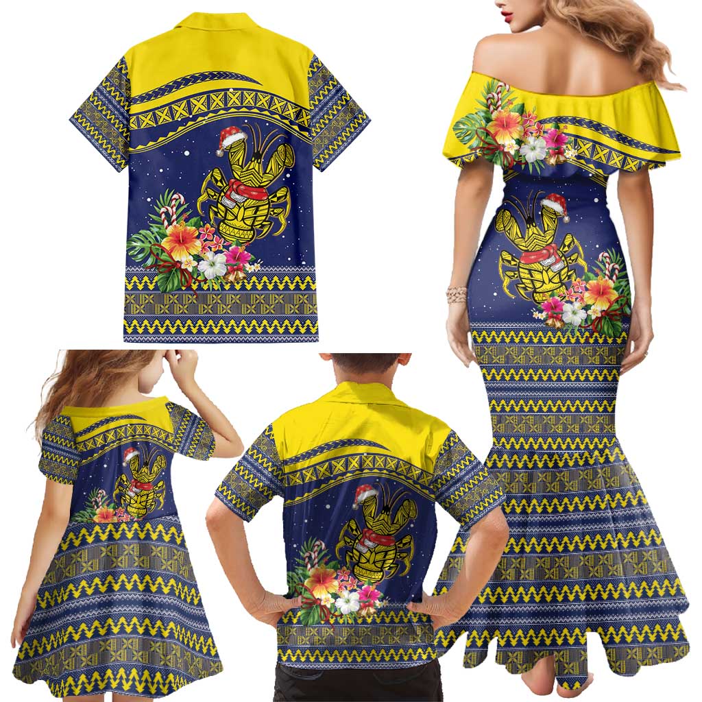 Monuina e Kilisimasi Niue Christmas Family Matching Mermaid Dress and Hawaiian Shirt Niuean Tribal Pattern