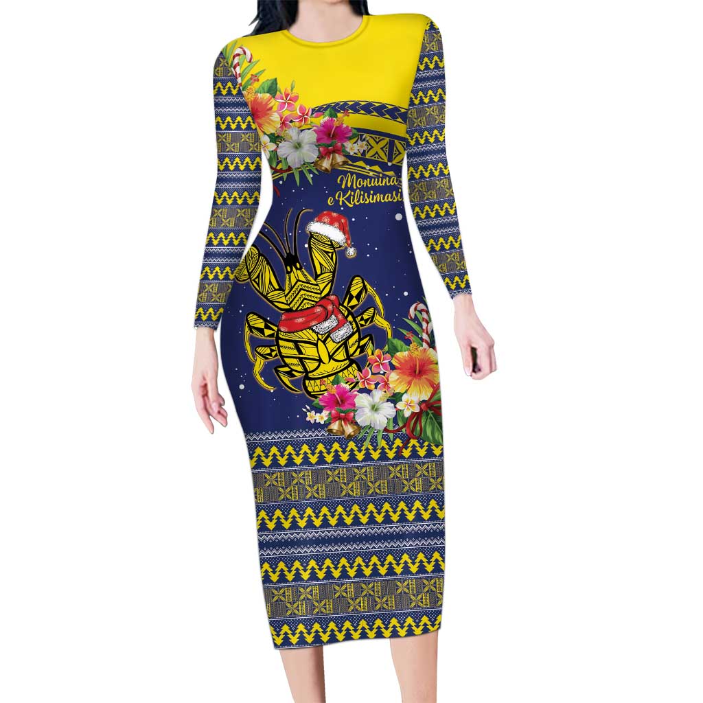 Monuina e Kilisimasi Niue Christmas Long Sleeve Bodycon Dress Niuean Tribal Pattern LT9 Long Dress Gold - Polynesian Pride