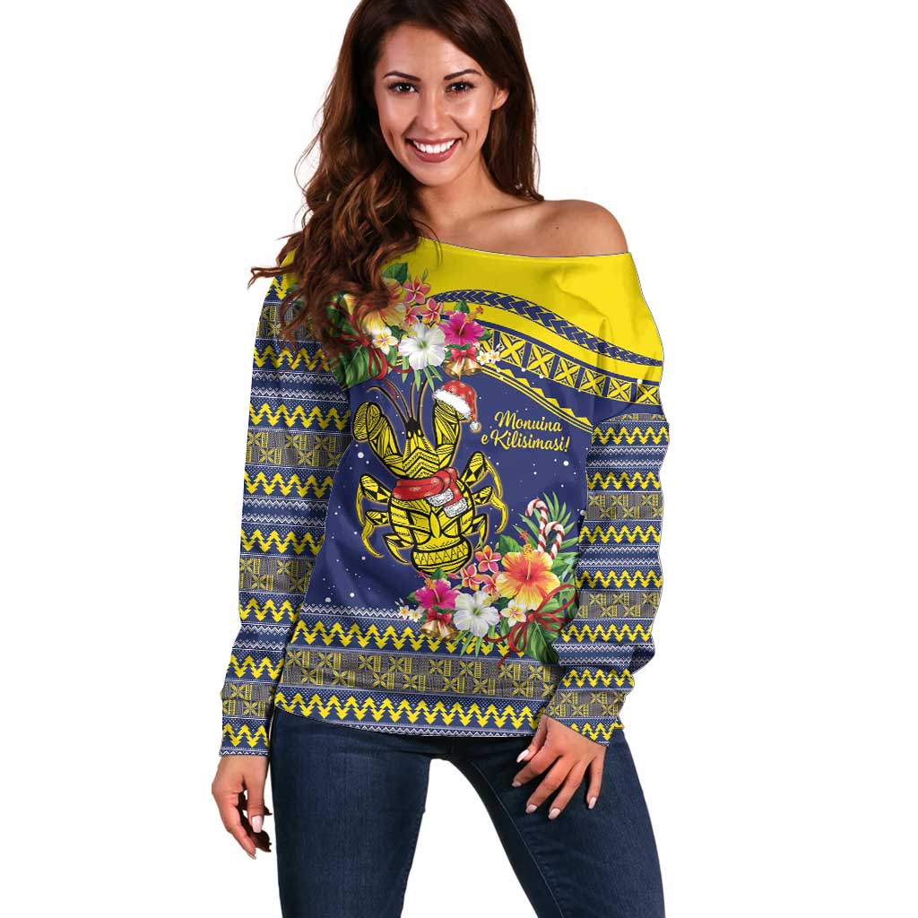 Monuina e Kilisimasi Niue Christmas Off Shoulder Sweater Niuean Tribal Pattern LT9 Women Gold - Polynesian Pride