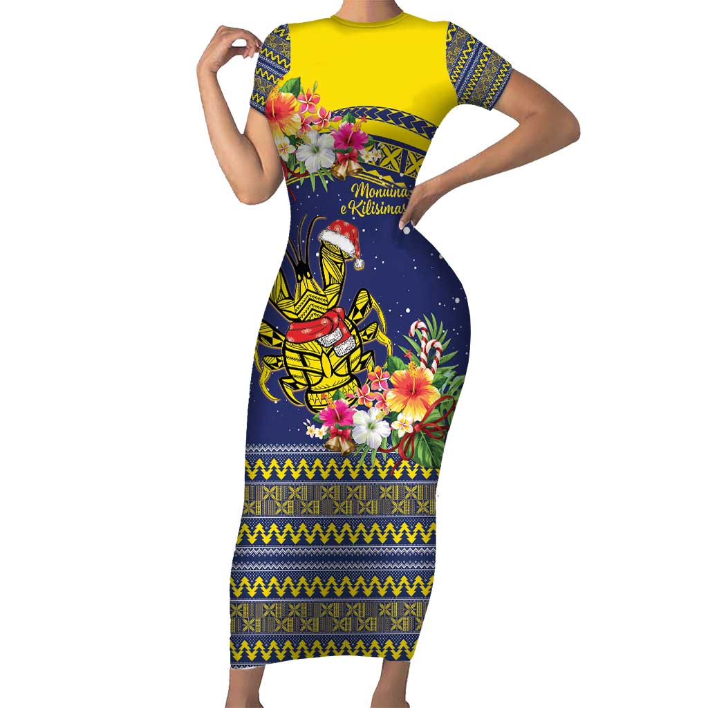 Monuina e Kilisimasi Niue Christmas Short Sleeve Bodycon Dress Niuean Tribal Pattern LT9 Long Dress Gold - Polynesian Pride
