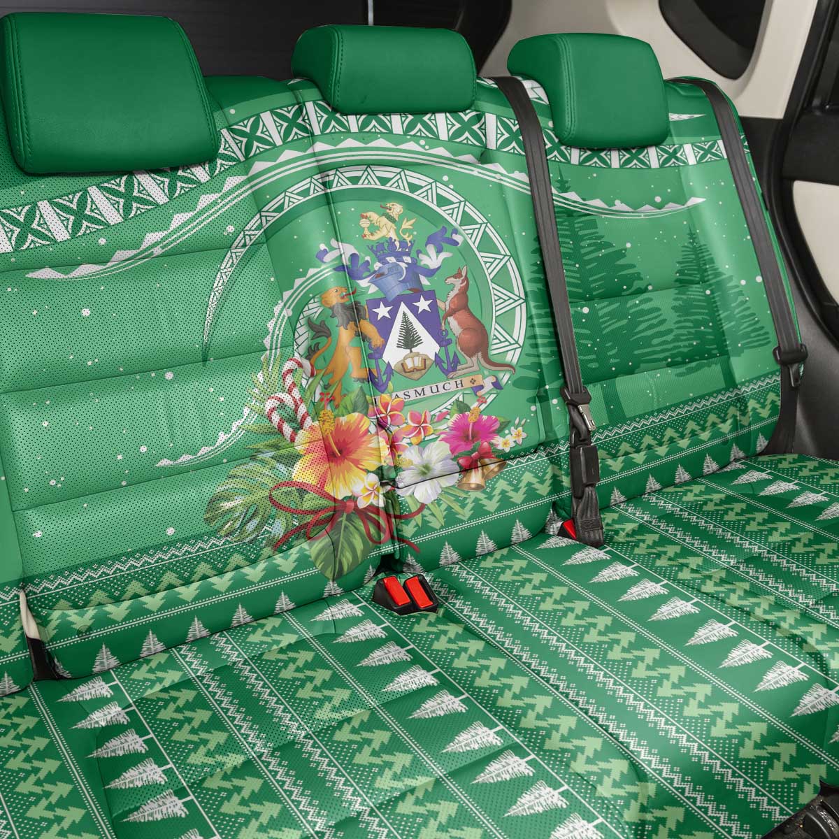 Norfolk Island Pine Tree Christmas Back Car Seat Cover Coat of Arm and Polynesian Pattern LT9 - Polynesian Pride