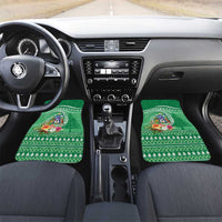 Norfolk Island Pine Tree Christmas Car Mats Coat of Arm and Polynesian Pattern LT9 Set 2pcs - Front Green - Polynesian Pride