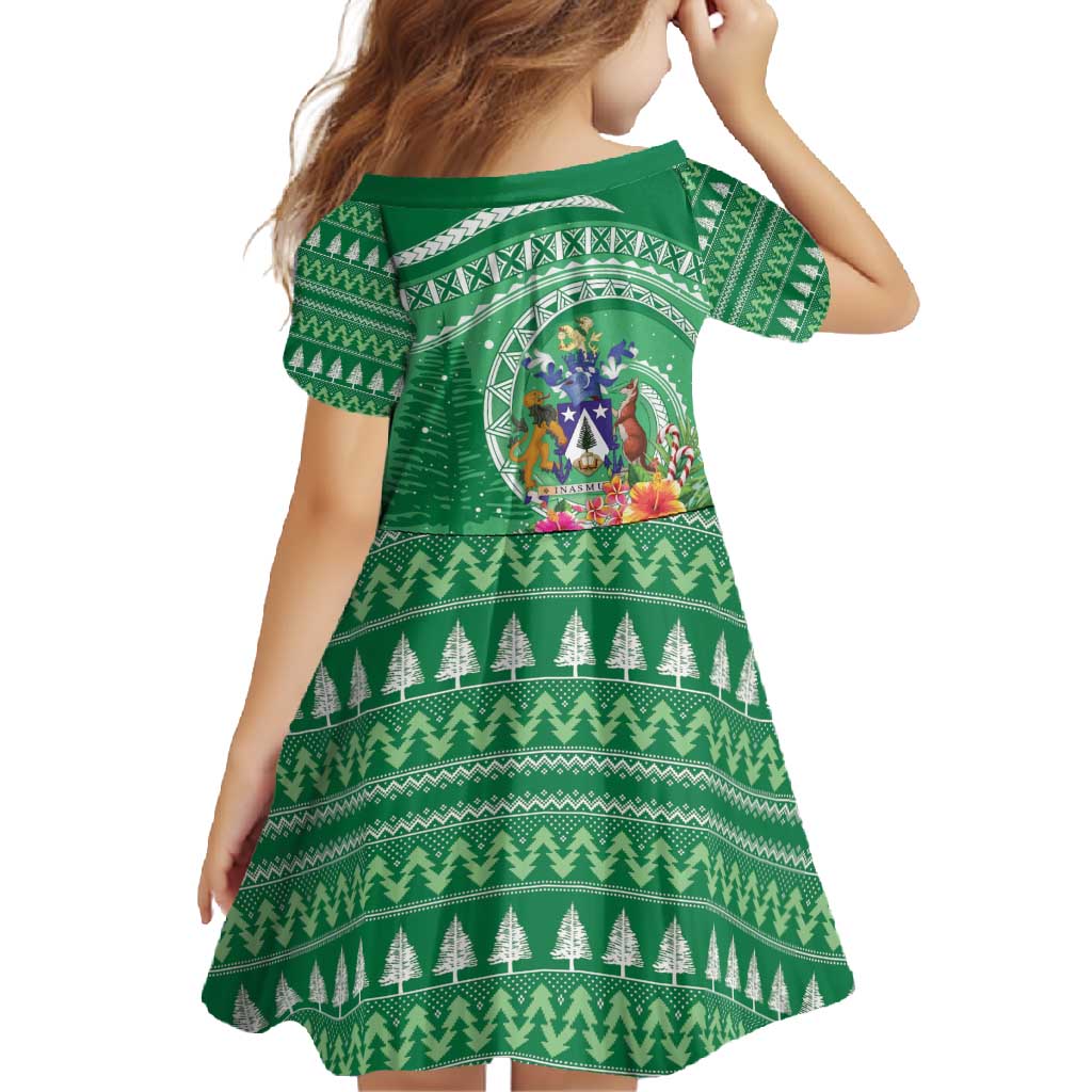 Norfolk Island Pine Tree Christmas Family Matching Long Sleeve Bodycon Dress and Hawaiian Shirt Coat of Arm and Polynesian Pattern