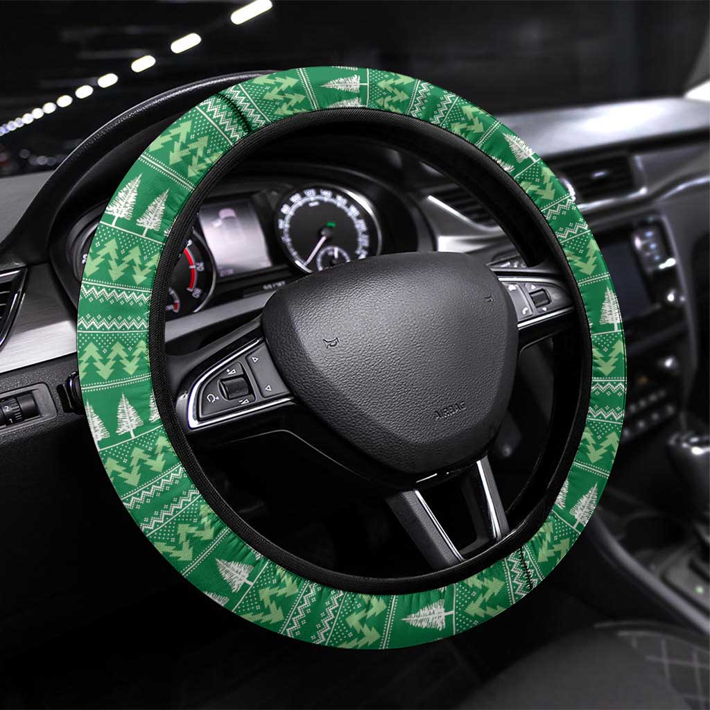 Norfolk Island Pine Tree Christmas Steering Wheel Cover Coat of Arm and Polynesian Pattern LT9 Universal Fit Green - Polynesian Pride