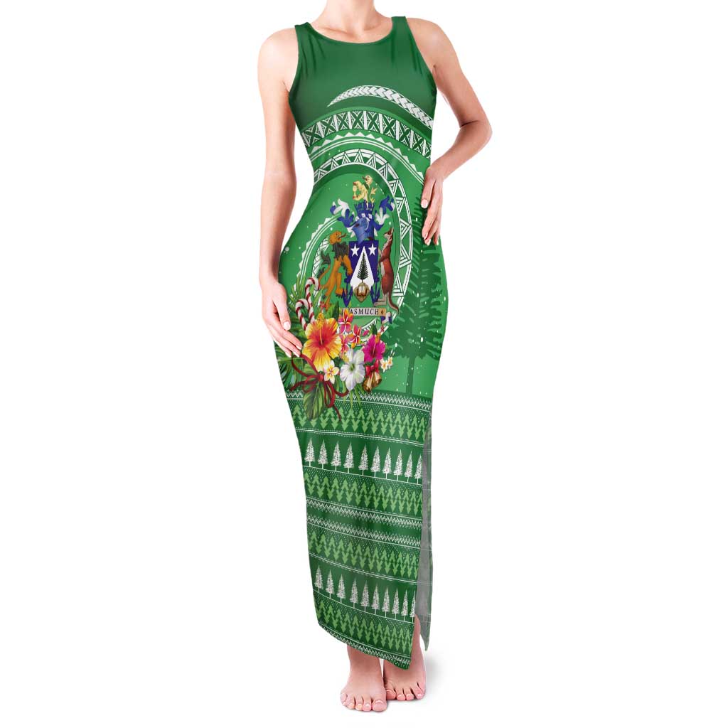 Norfolk Island Pine Tree Christmas Tank Maxi Dress Coat of Arm and Polynesian Pattern LT9 Women Green - Polynesian Pride