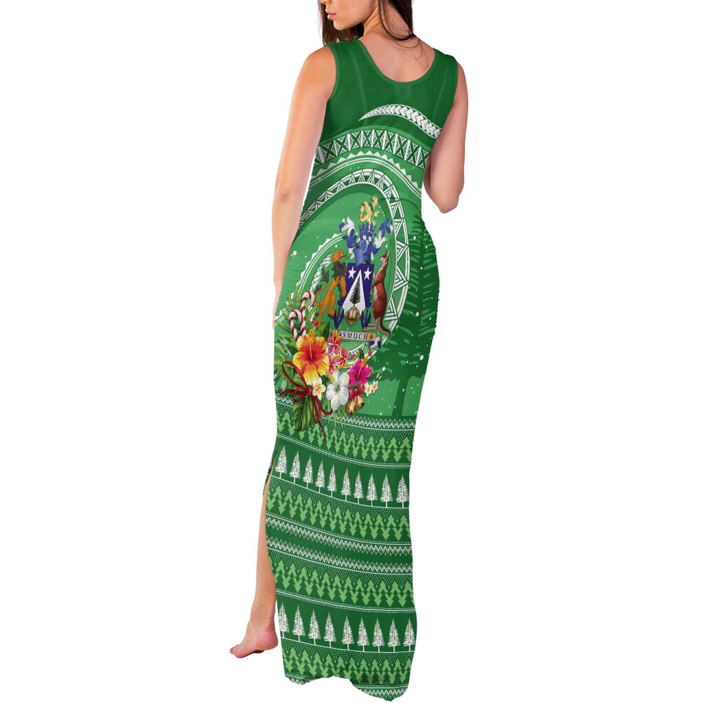 Norfolk Island Pine Tree Christmas Tank Maxi Dress Coat of Arm and Polynesian Pattern