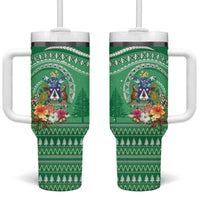Norfolk Island Pine Tree Christmas Tumbler With Handle Coat of Arm and Polynesian Pattern