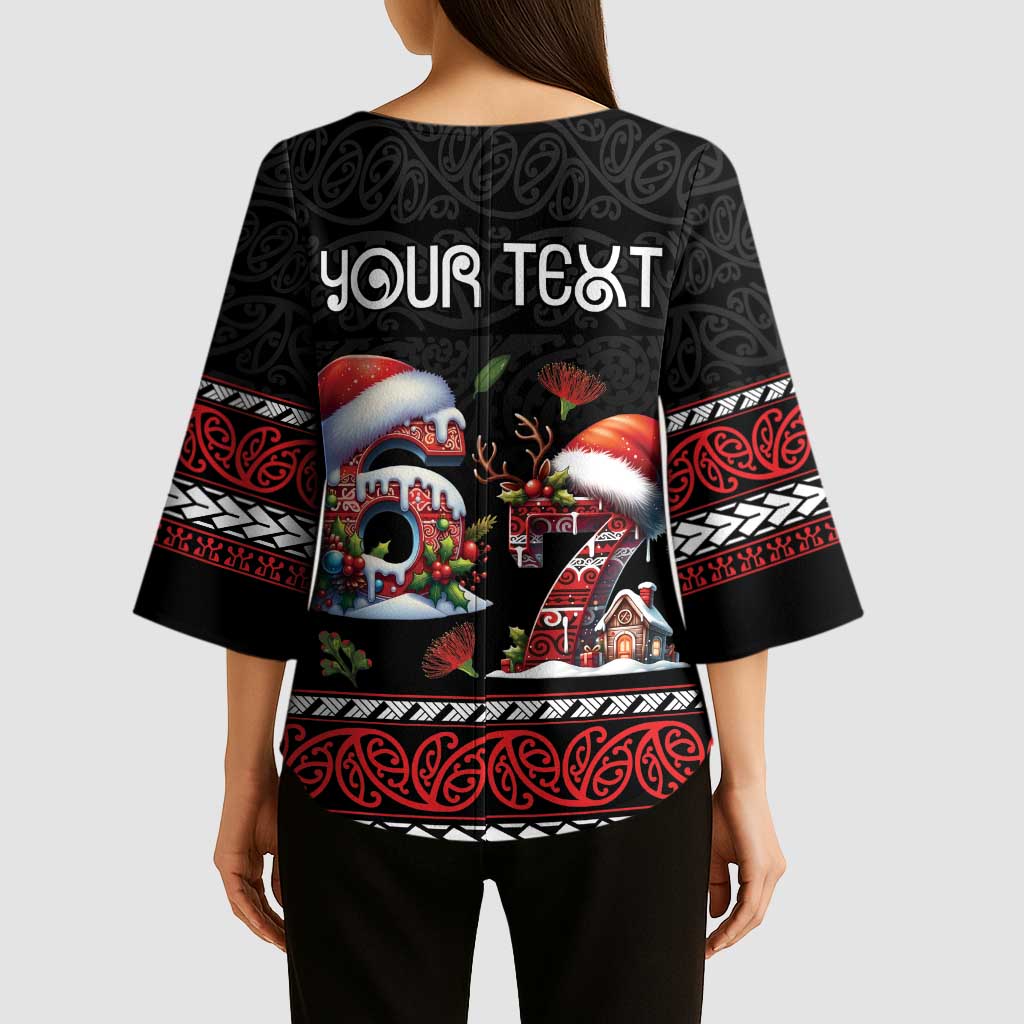 Aotearoa Six Seven Personalized Kimono Sleeve Blouse New Zealand Funny Christmas - Polynesian Pride