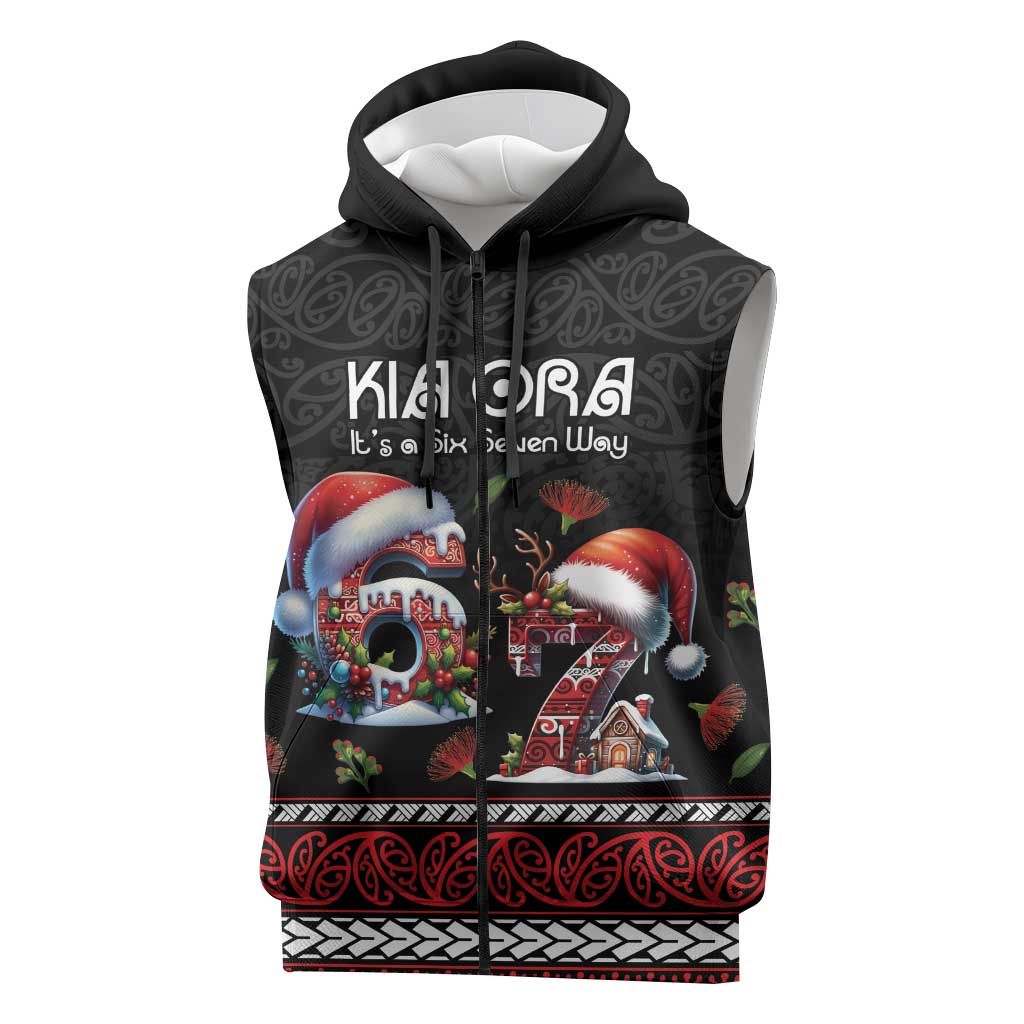 Aotearoa Six Seven Personalized Sleeveless Zip Hoodie New Zealand Funny Christmas LT9