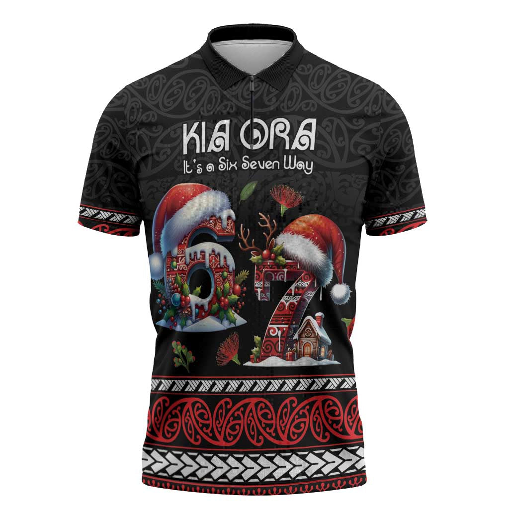 Aotearoa Six Seven Personalized Zipper Polo Shirt New Zealand Funny Christmas - Polynesian Pride