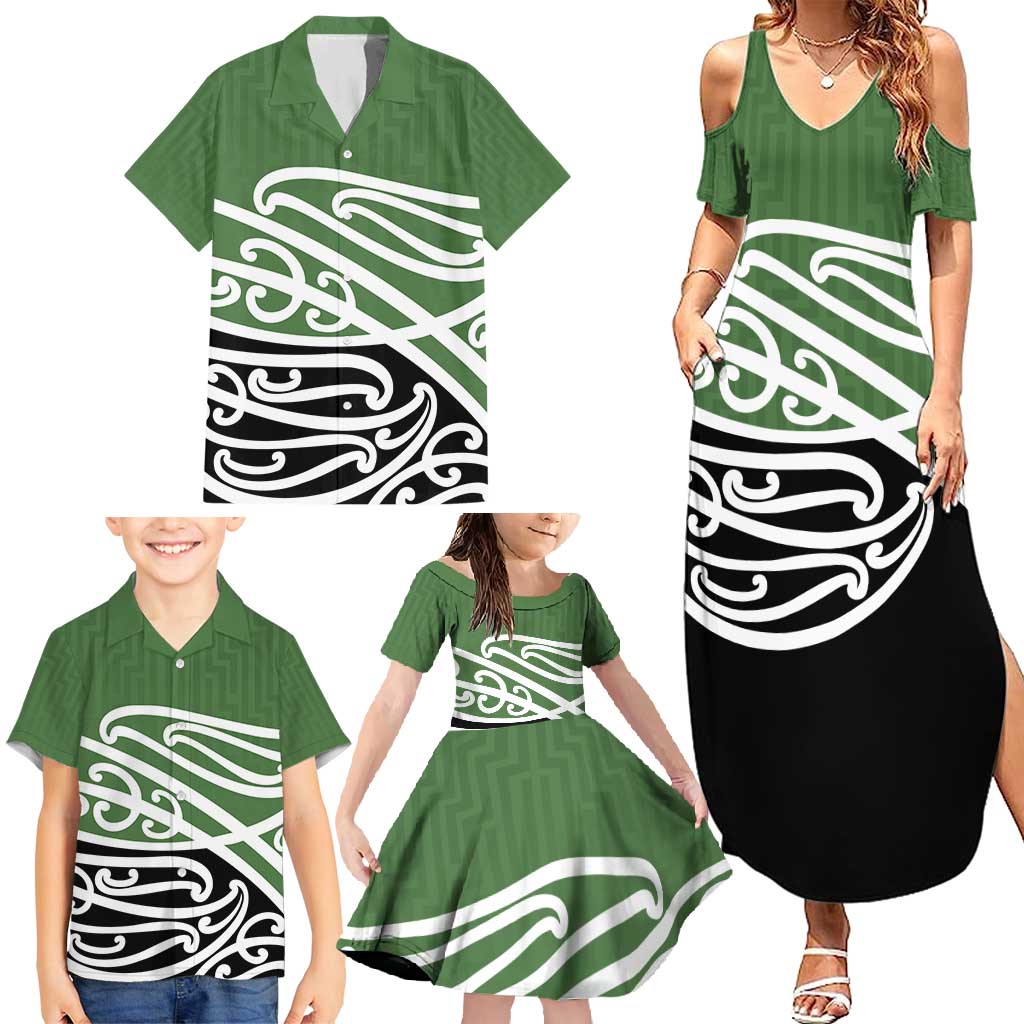 Green Fern New Zealand Kowhai Ngutukak Family Matching Summer Maxi Dress and Hawaiian Shirt - Polynesian Pride