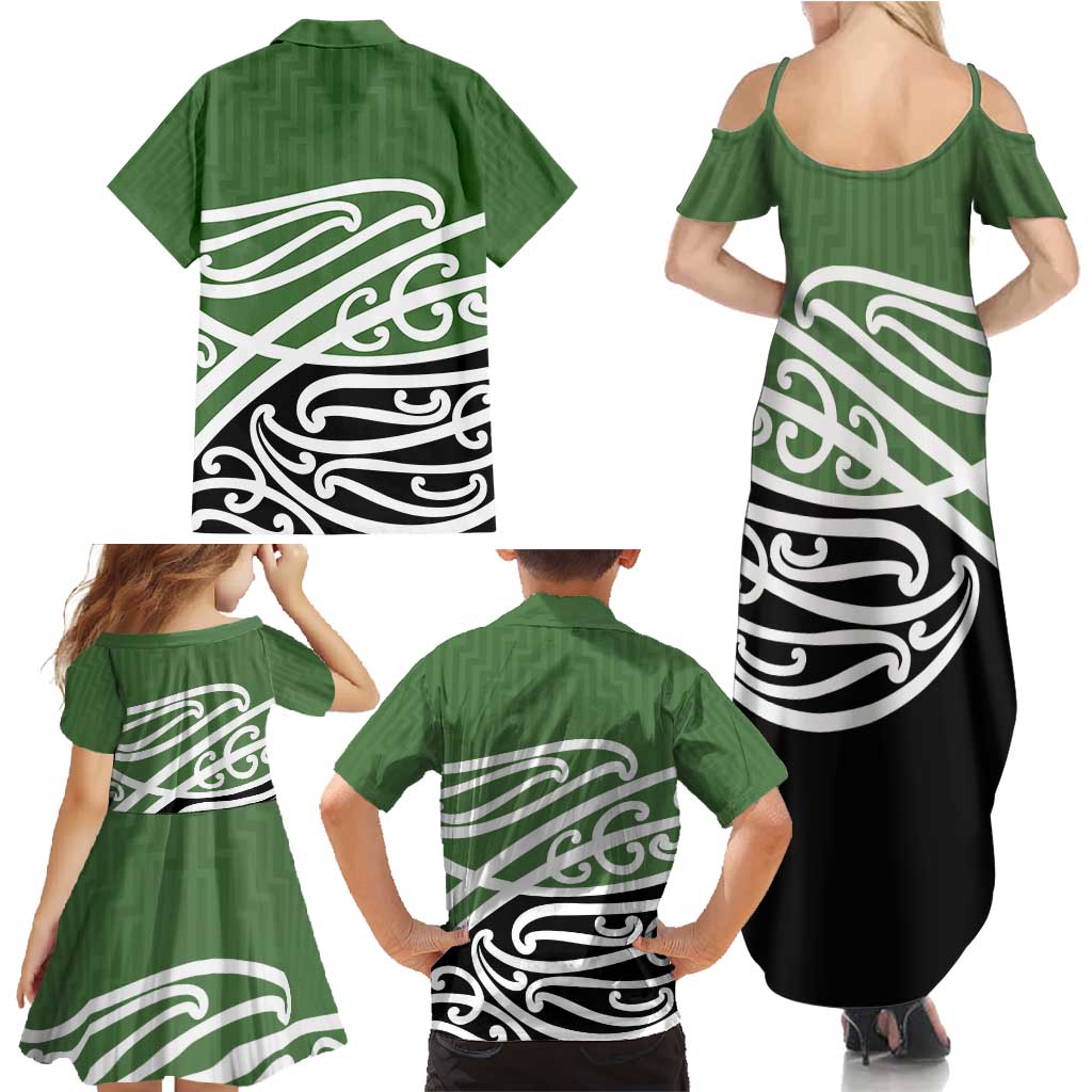 Green Fern New Zealand Kowhai Ngutukak Family Matching Summer Maxi Dress and Hawaiian Shirt - Polynesian Pride