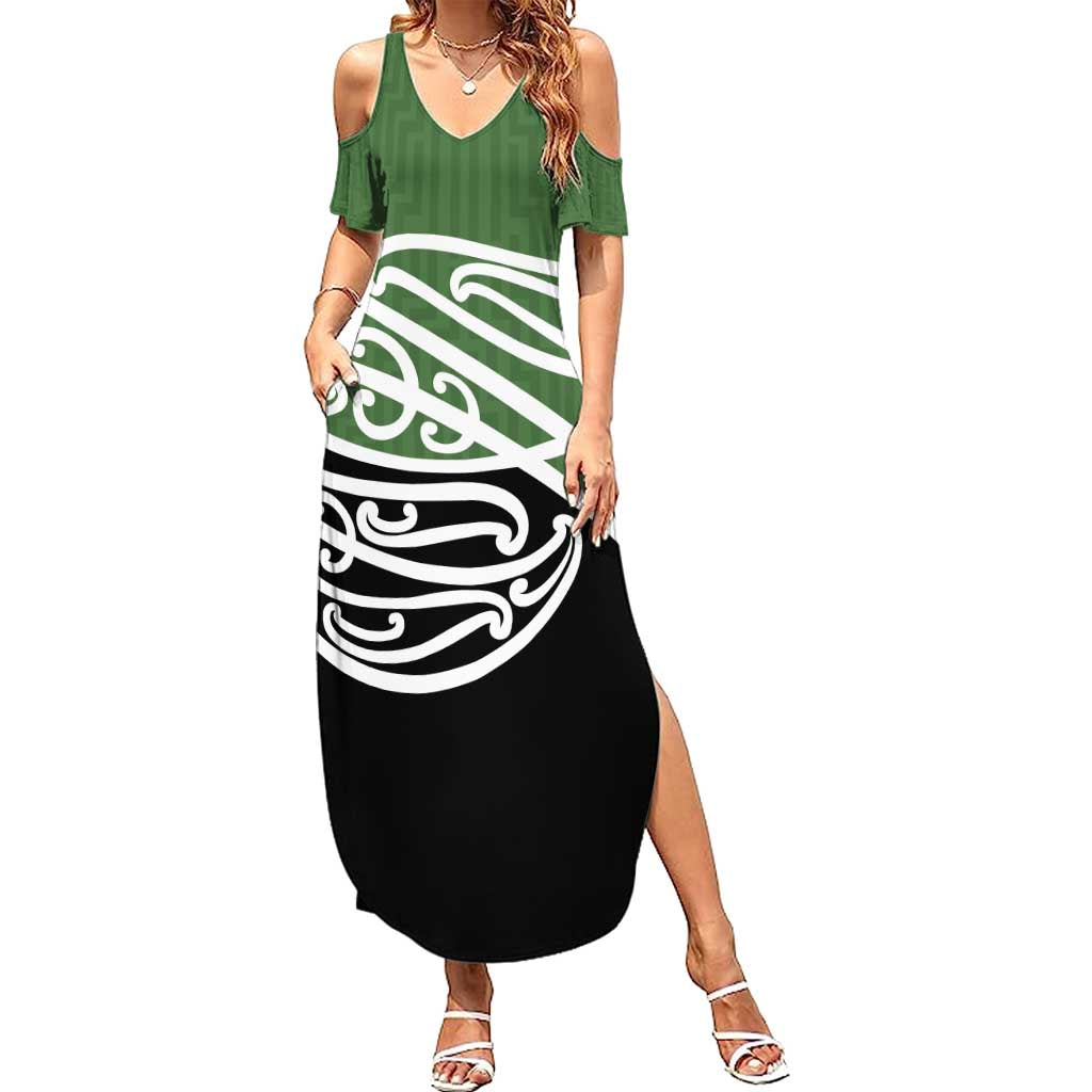 Green Fern New Zealand Kowhai Ngutukak Family Matching Summer Maxi Dress and Hawaiian Shirt - Polynesian Pride