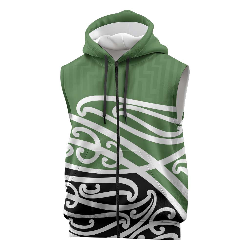 Green Fern New Zealand Kowhai Ngutukak Sleeveless Zip Hoodie LT9 Green - Polynesian Pride
