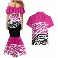 All Pink New Zealand Kowhai Ngutukak Couples Matching Mermaid Dress and Hawaiian Shirt - Polynesian Pride