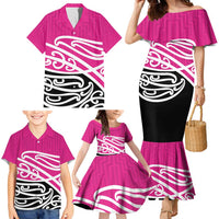 All Pink New Zealand Kowhai Ngutukak Family Matching Mermaid Dress and Hawaiian Shirt - Polynesian Pride