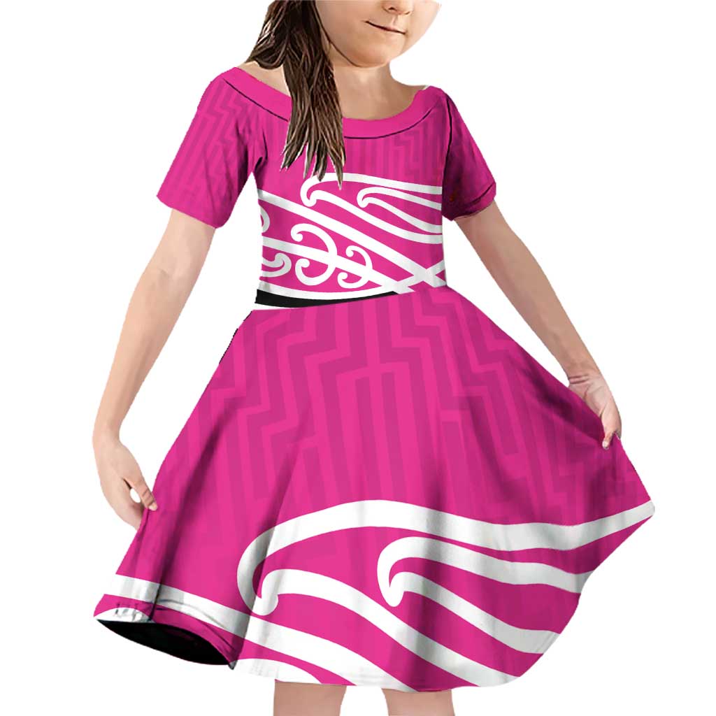 All Pink New Zealand Kowhai Ngutukak Family Matching Off Shoulder Short Dress and Hawaiian Shirt - Polynesian Pride