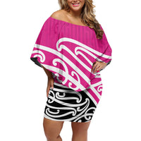 All Pink New Zealand Kowhai Ngutukak Family Matching Off Shoulder Short Dress and Hawaiian Shirt - Polynesian Pride