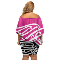 All Pink New Zealand Kowhai Ngutukak Family Matching Off Shoulder Short Dress and Hawaiian Shirt - Polynesian Pride