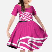 All Pink New Zealand Kowhai Ngutukak Family Matching Short Sleeve Bodycon Dress and Hawaiian Shirt - Polynesian Pride