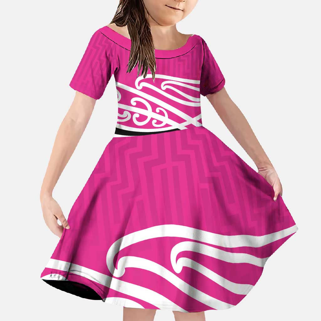 All Pink New Zealand Kowhai Ngutukak Family Matching Tank Maxi Dress and Hawaiian Shirt - Polynesian Pride