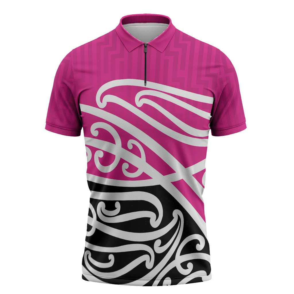 All Pink New Zealand Kowhai Ngutukak Zipper Polo Shirt - Polynesian Pride