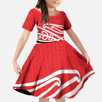 All Red New Zealand Kowhai Ngutukak Family Matching Long Sleeve Bodycon Dress and Hawaiian Shirt - Polynesian Pride