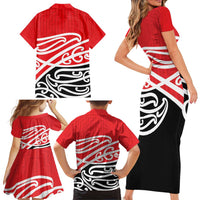 All Red New Zealand Kowhai Ngutukak Family Matching Short Sleeve Bodycon Dress and Hawaiian Shirt - Polynesian Pride