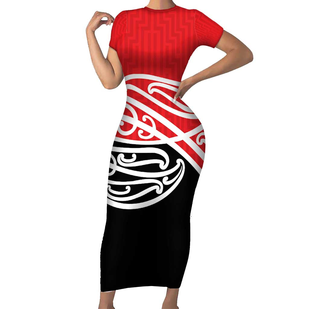 All Red New Zealand Kowhai Ngutukak Family Matching Short Sleeve Bodycon Dress and Hawaiian Shirt - Polynesian Pride