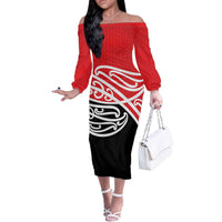 All Red New Zealand Kowhai Ngutukak Off The Shoulder Long Sleeve Dress - Polynesian Pride