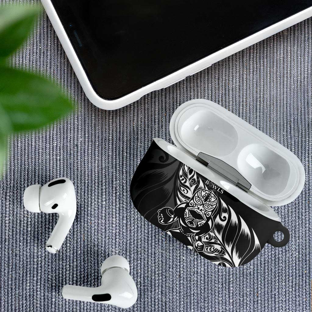 New Zealand Lawn Bowls AirPods Case Black Maori Warrior Tribal Silver Fern - Polynesian Pride