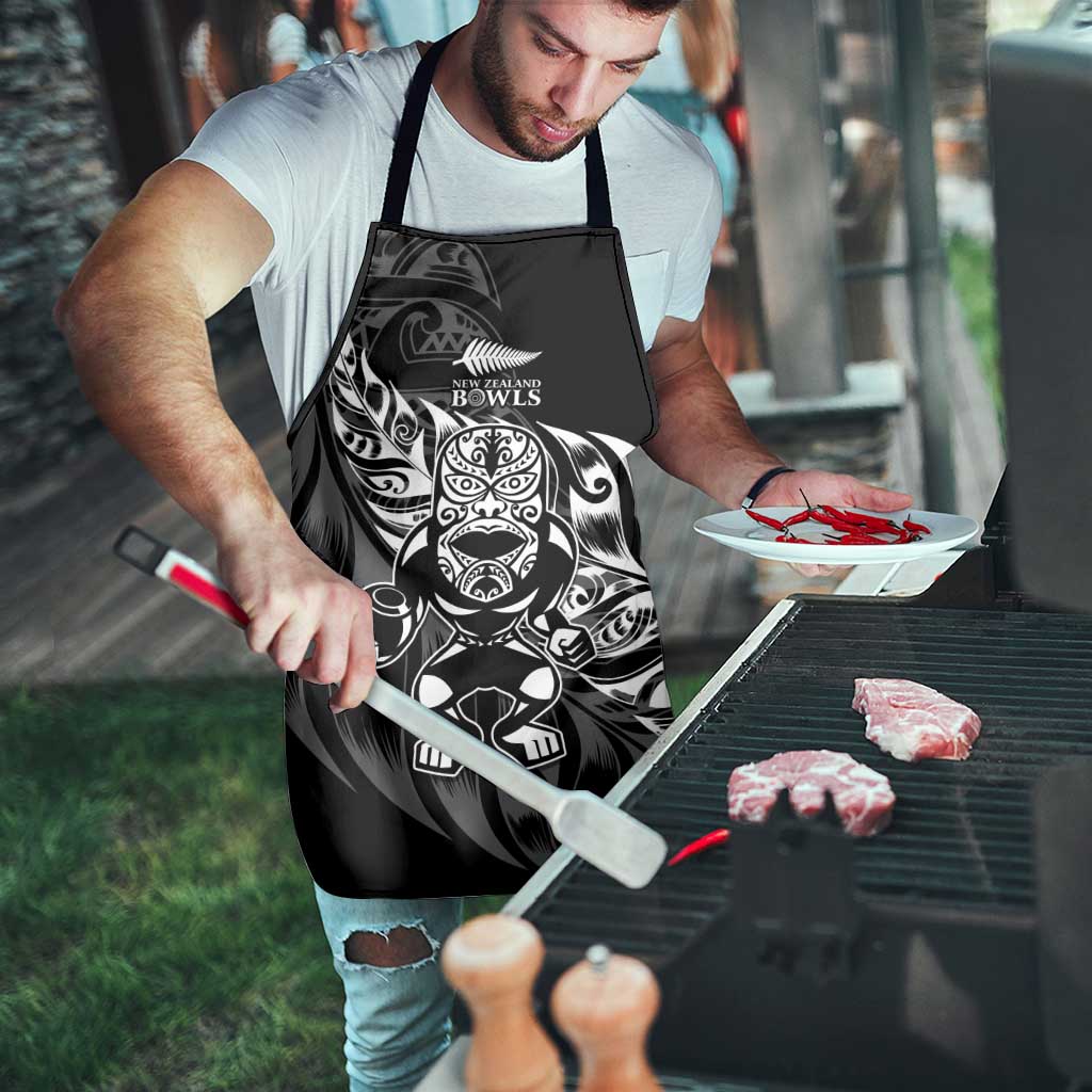 New Zealand Lawn Bowls Apron Black Maori Warrior Tribal Silver Fern - Polynesian Pride