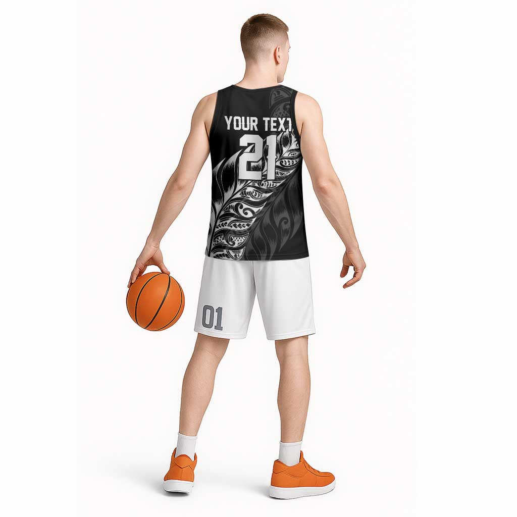 New Zealand Lawn Bowls Custom Basketball Jersey Black Maori Warrior Tribal Silver Fern - Polynesian Pride