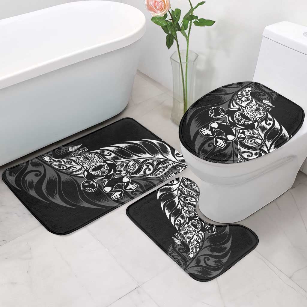 New Zealand Lawn Bowls Bathroom Set Black Maori Warrior Tribal Silver Fern - Polynesian Pride
