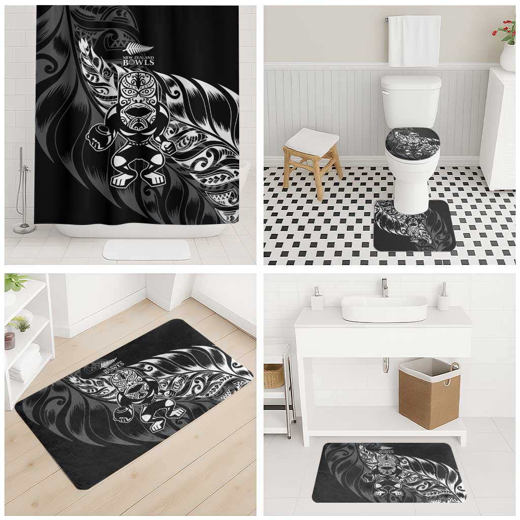 New Zealand Lawn Bowls Bathroom Set Black Maori Warrior Tribal Silver Fern - Polynesian Pride