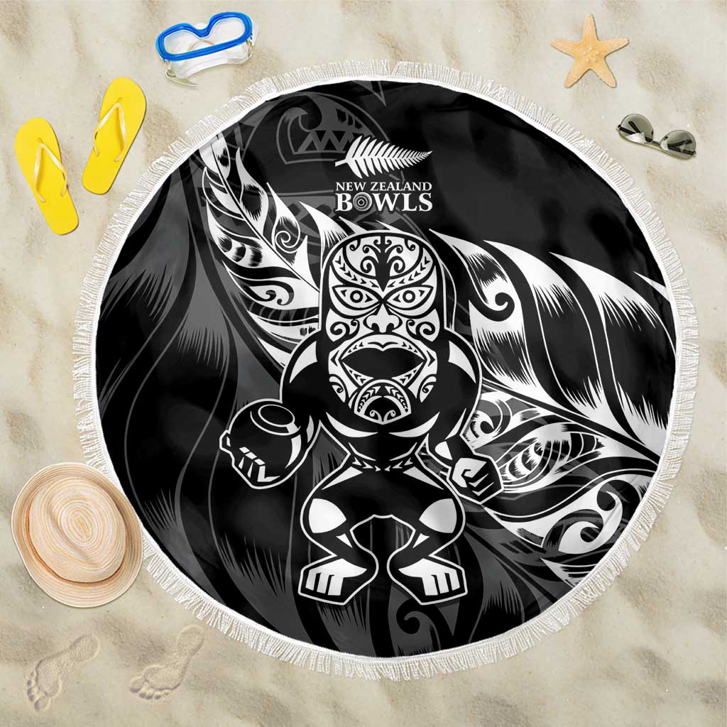 New Zealand Lawn Bowls Beach Blanket Black Maori Warrior Tribal Silver Fern - Polynesian Pride