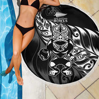 New Zealand Lawn Bowls Beach Blanket Black Maori Warrior Tribal Silver Fern - Polynesian Pride