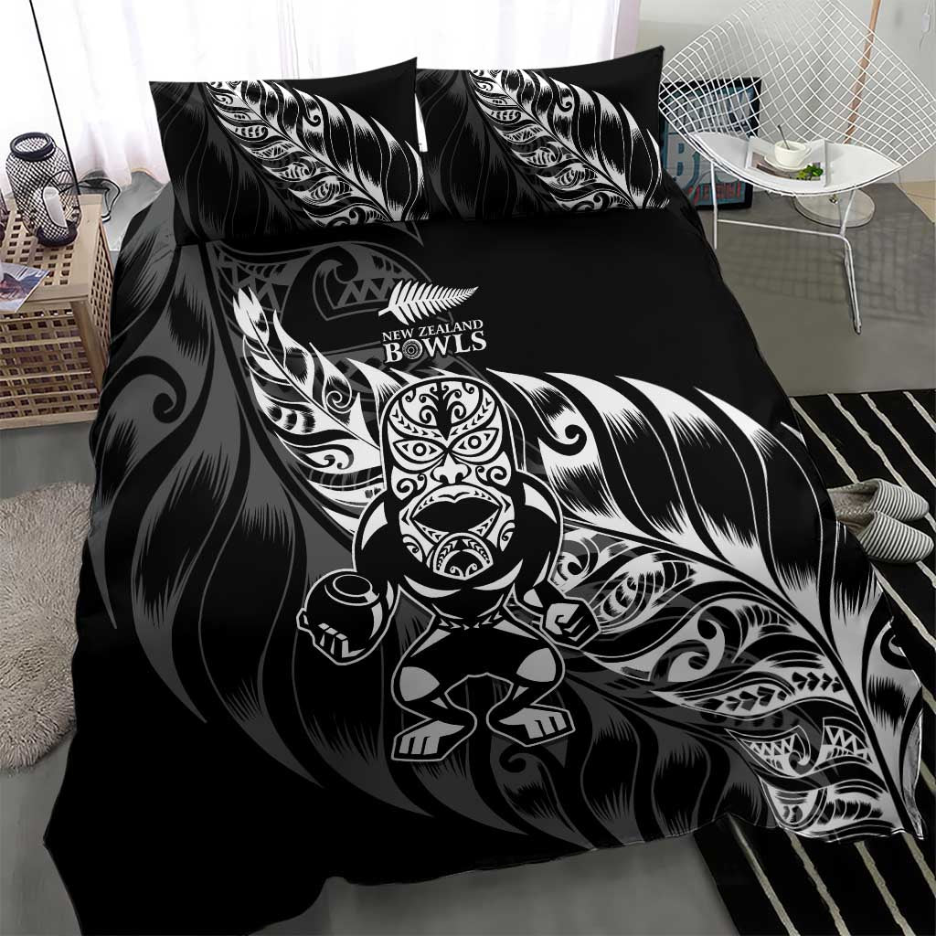 New Zealand Lawn Bowls Bedding Set Black Maori Warrior Tribal Silver Fern - Polynesian Pride