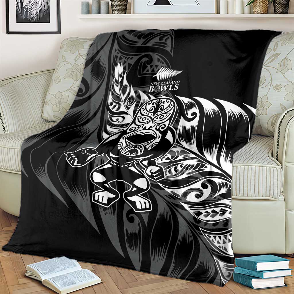 New Zealand Lawn Bowls Blanket Black Maori Warrior Tribal Silver Fern - Polynesian Pride