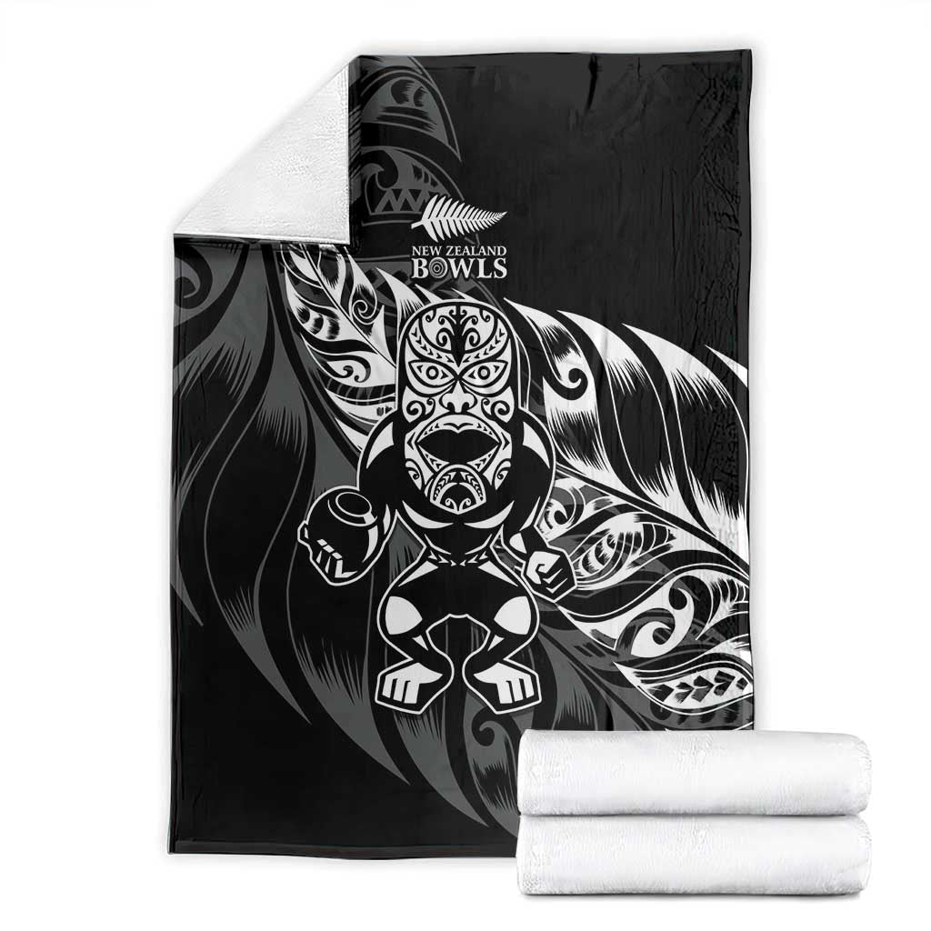 New Zealand Lawn Bowls Blanket Black Maori Warrior Tribal Silver Fern - Polynesian Pride