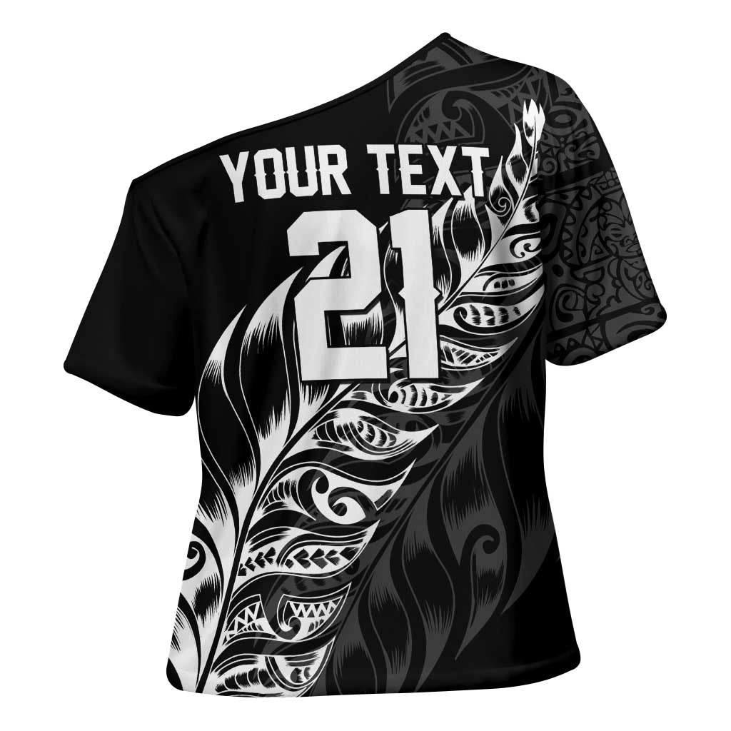 New Zealand Lawn Bowls Custom Cross Shoulder Shirt Black Maori Warrior Tribal Silver Fern - Polynesian Pride