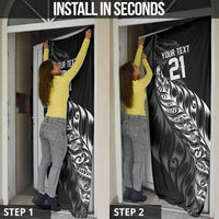New Zealand Lawn Bowls Custom Door Cover Black Maori Warrior Tribal Silver Fern - Polynesian Pride