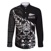 New Zealand Lawn Bowls Custom Family Matching Long Sleeve Bodycon Dress and Hawaiian Shirt Black Maori Warrior Tribal Silver Fern - Polynesian Pride